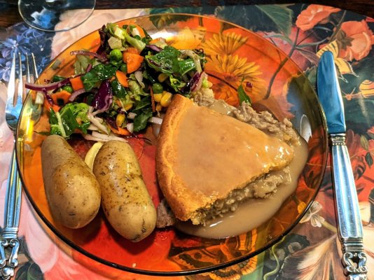 Tourtière, fingerling potatoes, and a salad with homemade vinaigrette.jpg