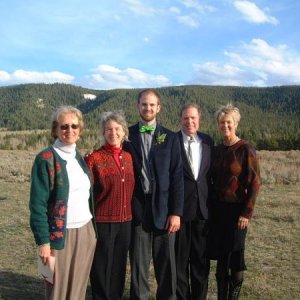 nuther wedding photo from Jackson Hole; my cousin, me, nephew (who is getting married in CA in Sept), BIL, sister