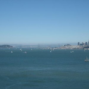 View from the bridge...Treasure Island on the left, the Bay Bridge and SF.  Such a fabulous day.  I got emotional looking out over the bay...so happy 
