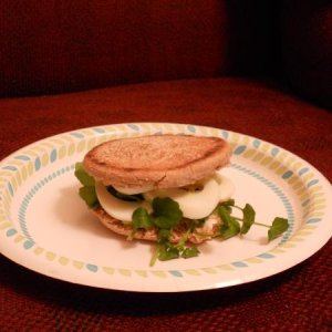 Watercress, egg, and cheese sandwich