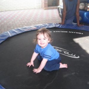 Daniel jumping on the trampoline for the first time