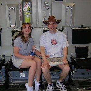 Paul and I went to an airshow in Az.  This is us inside one of the big planes.  I've forgotten the name.