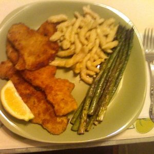Last week I made a breaded Turkey Cutlet, and served it with Spaetzle and Asparagus. I got a chuckle when I thought about the German names for what I 