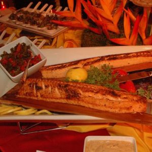 Cedar Plank salmon w. pepper relish