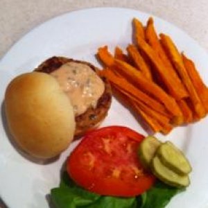 Homemade everything (except I didn't grow the tomato and lettuce!) -- but made the salmon burger, bun, sweet potato fries and even the pickles.  It wa