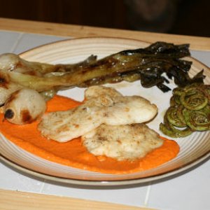 hgfish, spring onions, fiddleheads