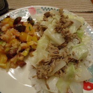 Kalua Pig and Cabbage with Lomi Salmon served with steamed White Rice