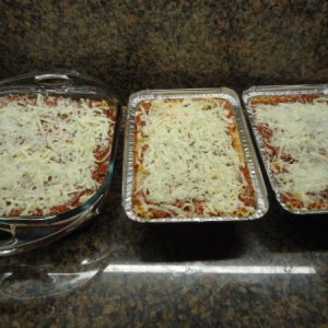 Meat Sauce Lasagna, one for us and two to share with neighbors