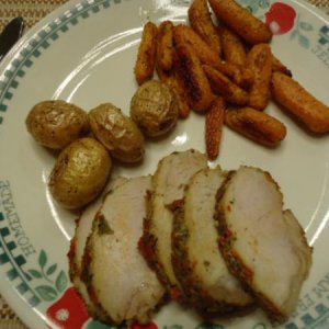Roast Turkey Breast with Yukon Gold Potatoes and fresh Carrots