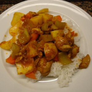 Trader Joe's Curry Simmer Sauce for Chicken Curry Stew over steamed white rice