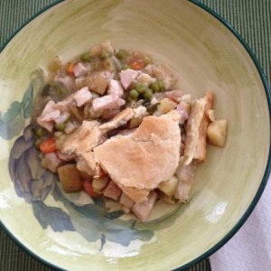 turkey pot pie plated, it was a bit dry, needed more gravy