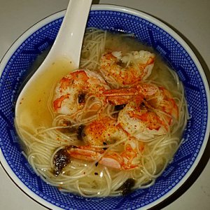 Somen noodles W/ togarashi seasoned shrimp