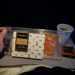 We flew on Hawaiian Airlines and they serve a "meal", yeah right!