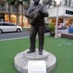 on Saratoga Road in Waikiki---a bronze of Gabby Pahinui, great Hawaiian Musician