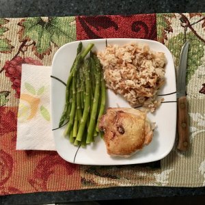 Chicken Thigh, Pilaf and Asparagus