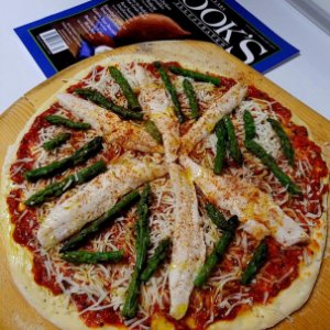 Walleye & asparagus pizza