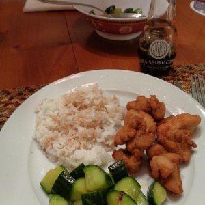 Chicken Kara`age (Japanese Fried Chicken) with My Quick Cucumber Kim Chee and steamed White Rice