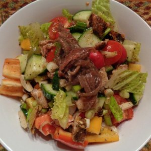 Chopped Salad with leftover grilled Chicken and some Anchovies