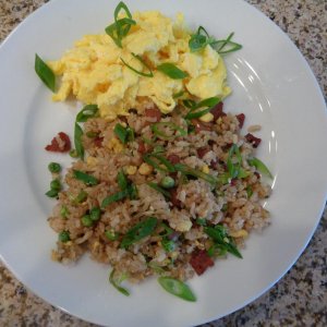 Bacon Fried Rice with a side of scrambked Eggs