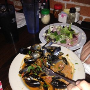 At one of our favorite restaurants in town
Mussels Marinara with a large side salad