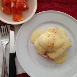 The ultimate, Eggs Benedict! Oh and a side of fruit ;)