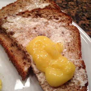 Meyer Lemon Curd on buttered toast