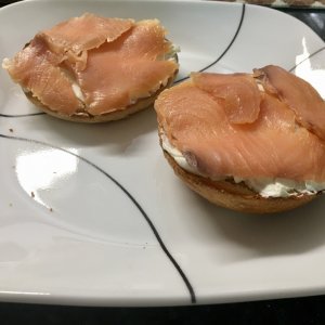 Onion Bagel with Cream Cheese and Smoked Salmon