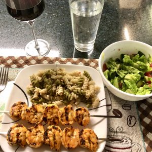 Marinated Grilled Shrimp, Pasta and Tossed Salad