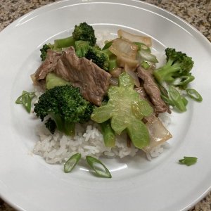 My version, Chicken Broccoli instead of Beef ... served over the every present steamed White Rice.