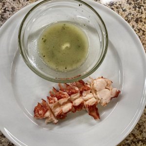 A small steamed Lobster Tail with melted Herb Butter, MMM!