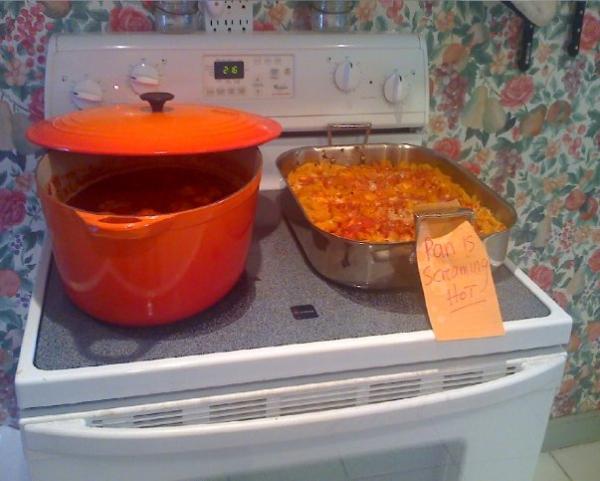 A huge vat of Sunday Gravy with meatballs and sausage - and a big baked casserole that started with 3 lbs. of macaroni alone!  I didn't have all 3 lbs
