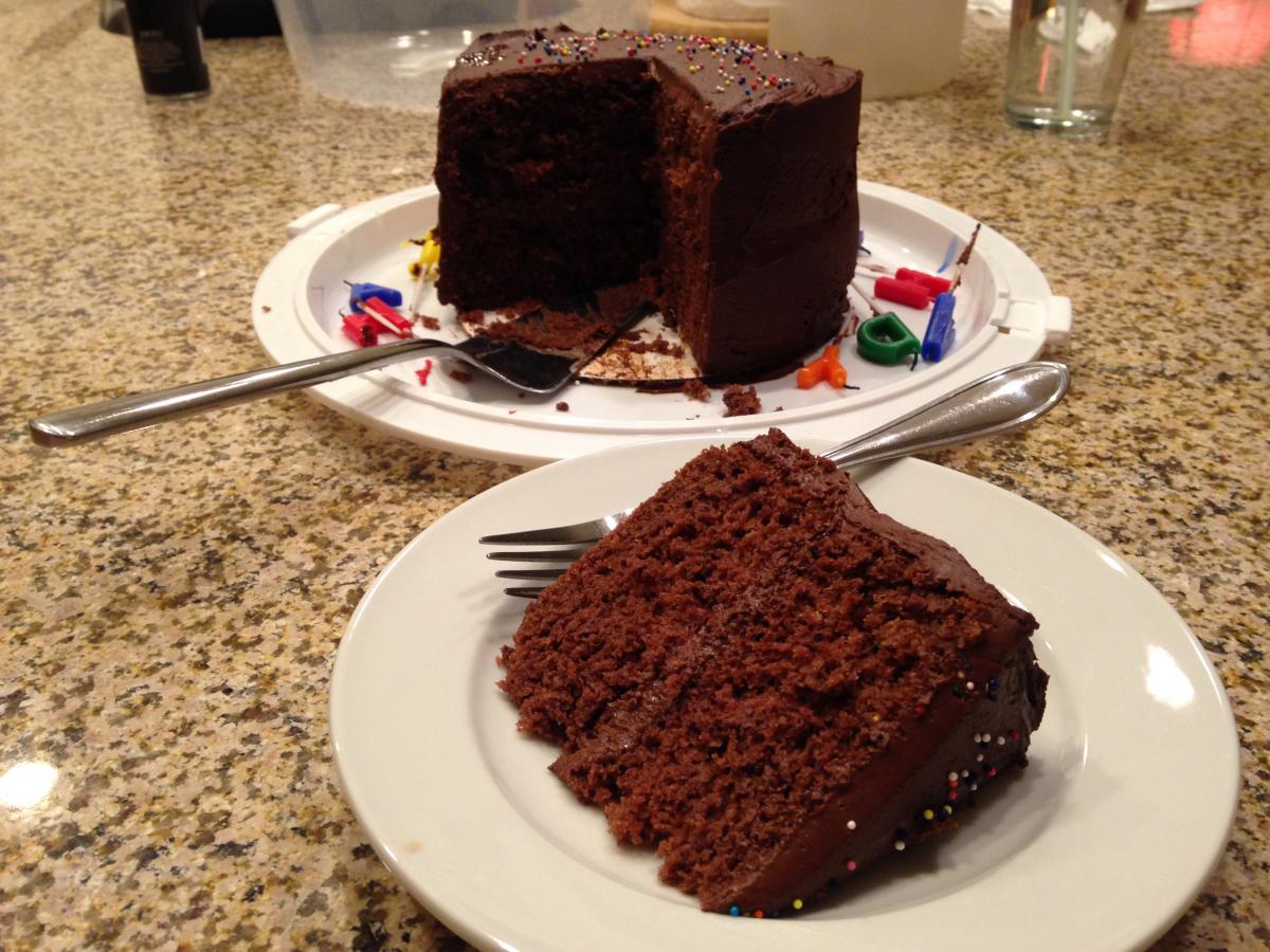 Birthday Cake, I followed the recipe on the Hershey's Cocoa can for both the cake and the frosting, DELICIOUS!!