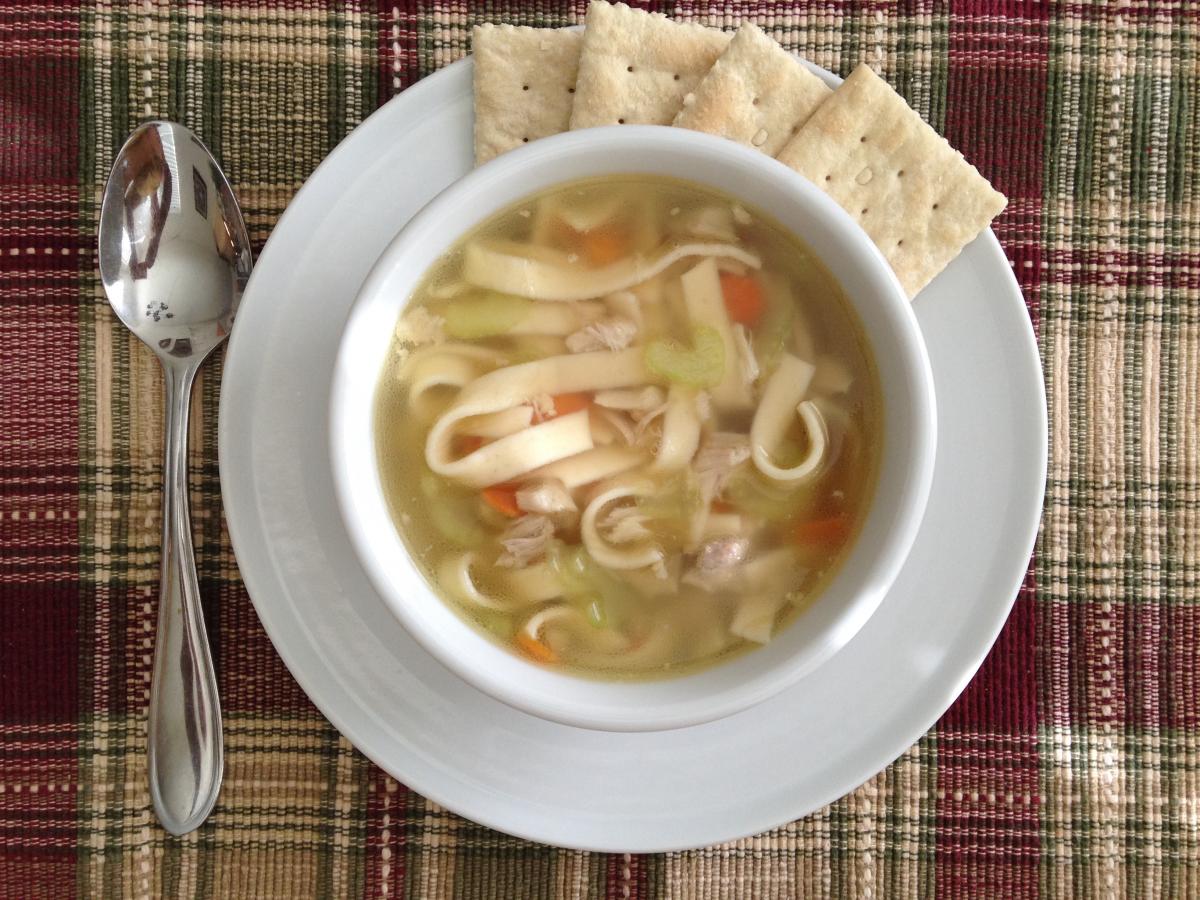 Chicken Noodle Soup, with my homemade bone broth and noodles... served with Diamond Bakery Soda Crackers on the side.