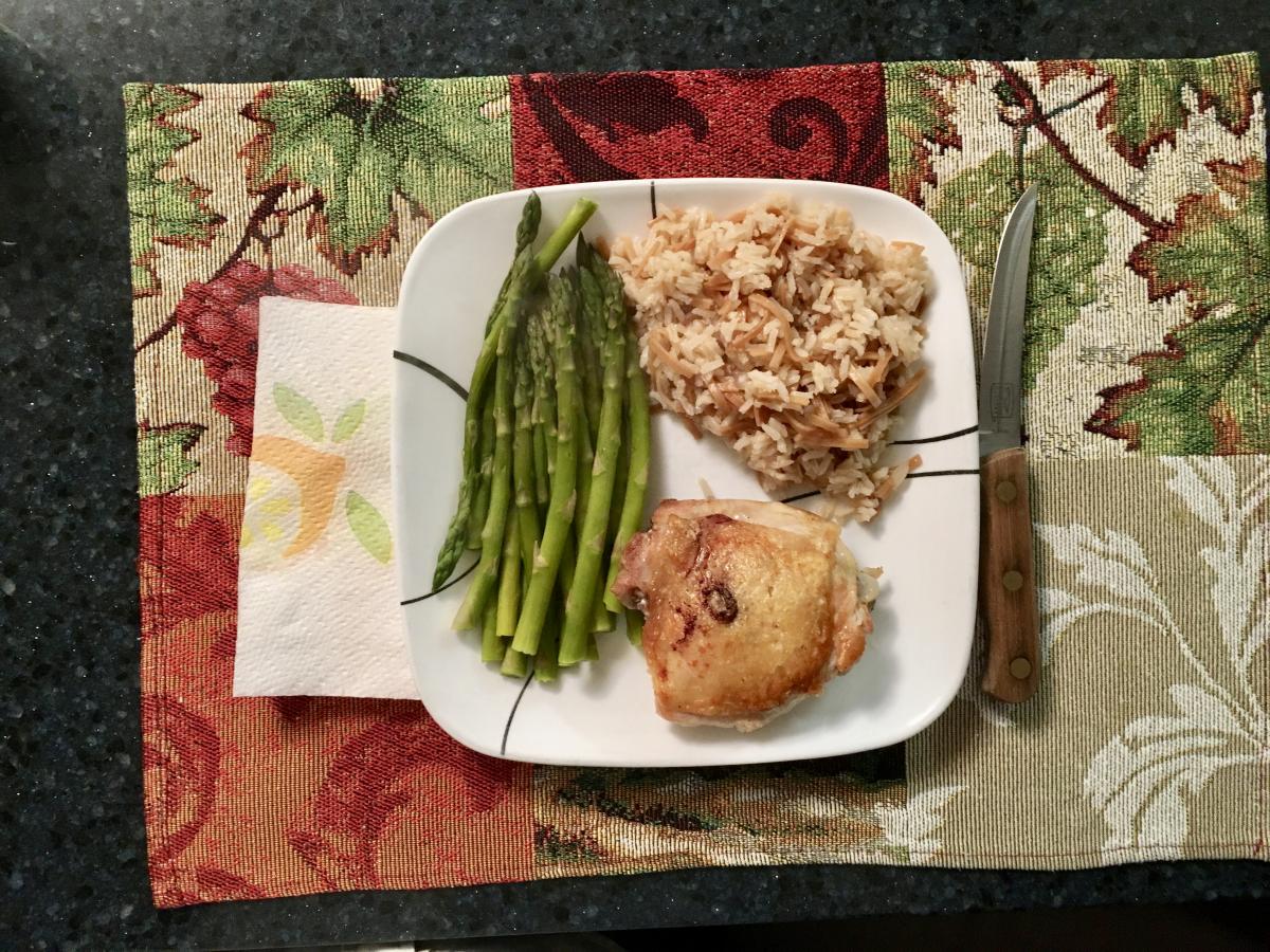 Chicken Thigh, Pilaf and Asparagus