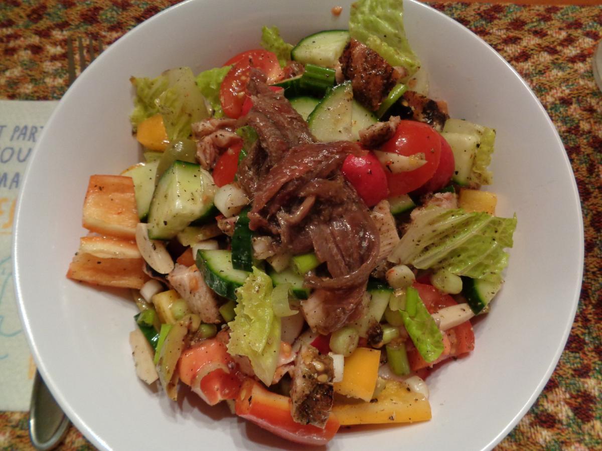 Chopped Salad with leftover grilled Chicken and some Anchovies