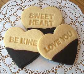 Conversation Hearts - butter cookies dipped in chocolate ganache