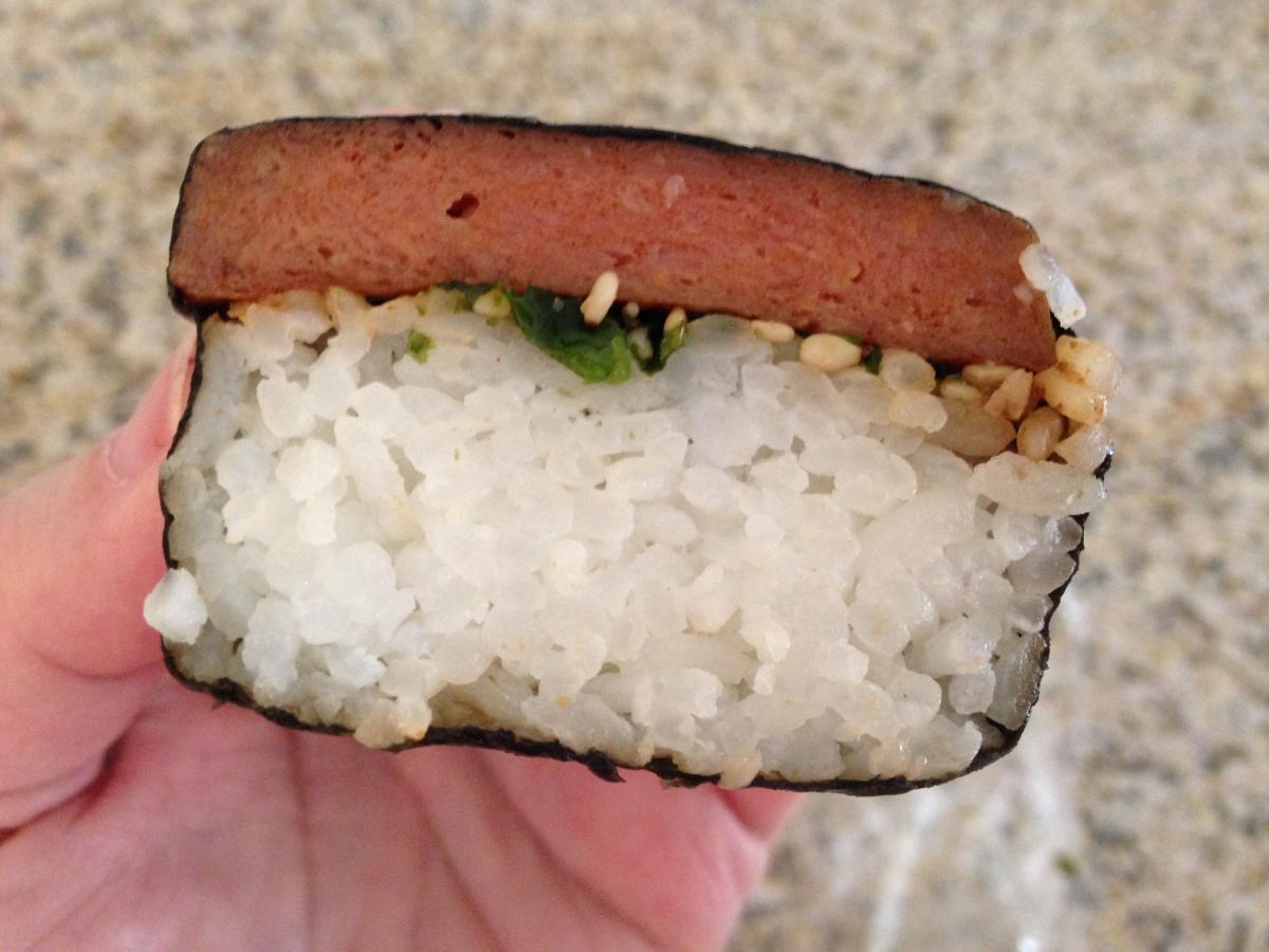 Cut-away, Spam® Musubi, ONO (that's delicious in Hawaiian)