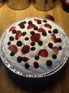 Fruit pie! Watermelon, strawberry and blueberries topped with fresh homemade whipped cream. :)