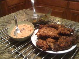 Gluten Free Fried Chicken, Swiss Chard and Pork and Beans