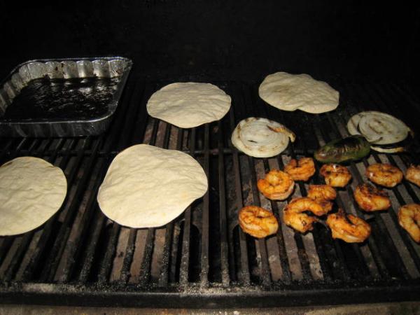 Grilling Shrimp Enchiladas with Molé