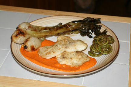 hgfish, spring onions, fiddleheads