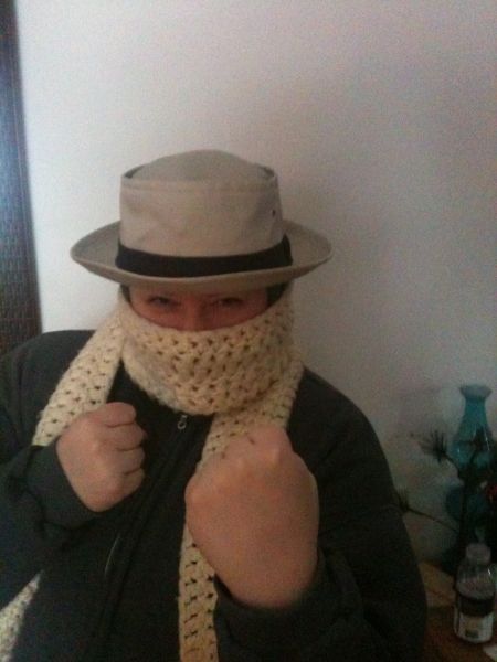 I was heading out to shovel snow... I guess I planed on mugging it? Boxing it? I really don't know, was just being silly.
