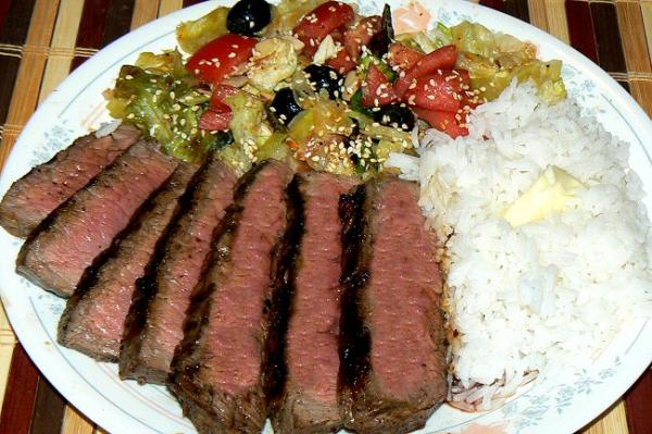 london broil and buttered jasmine rice