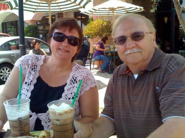 Me and my hubby enjoying a mocha frappachino in Thousand Oaks California whilst on holiday inJuly of this year