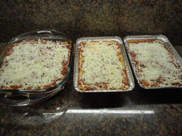 Meat Sauce Lasagna, one for us and two to share with neighbors