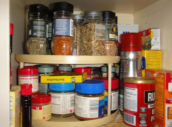 Most of my spices were in this cabinet by the stove.  The picture is deceiving.  There were 40 spices here mixed in with the other clutter.  I really 