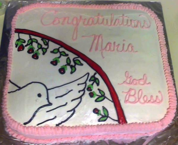 My best friend was baptized as a Unitarian and is going to be a minister... This cake was so heavy. It was 2 13x9 wide and 2 13x9 tall plus all the fr