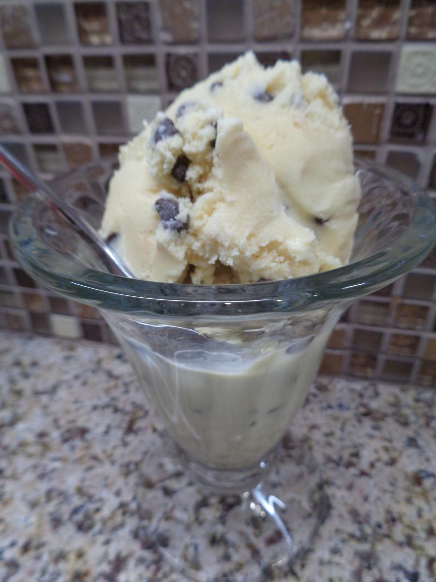 My first attempt at homemade Ice Cream, Vanilla with mini Chocolate Chips