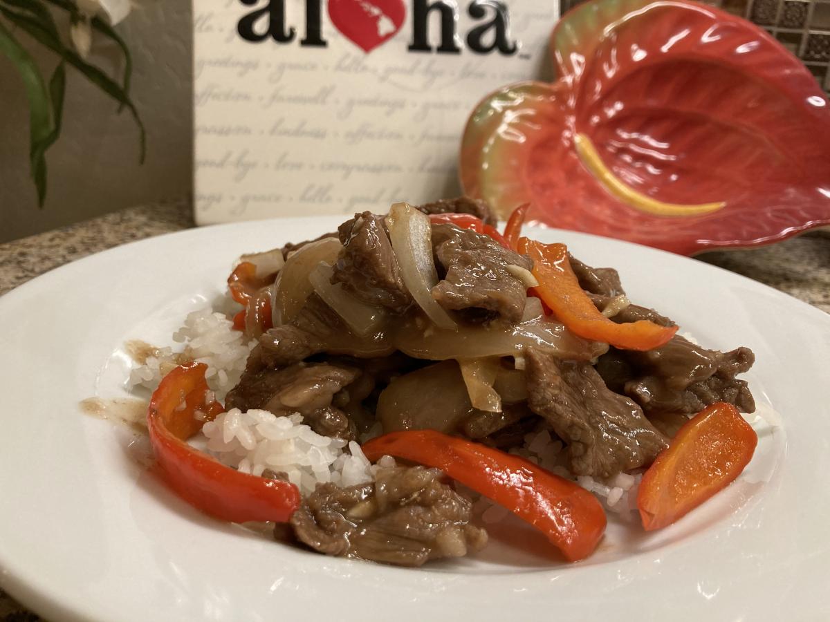 My Hawaii-Style Chopped Steak, you can find the recipe in DC.