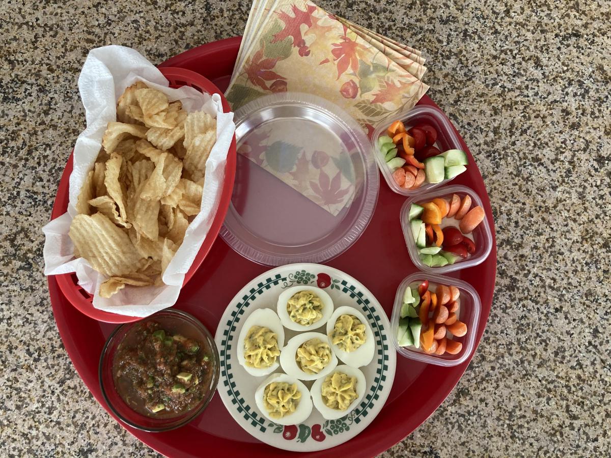 Neighborhood Gal Pals' Card Game ... I always take a snack for the entire class! Chips & fresh Salsa, individual Crudités with Ranch Dressing in the b